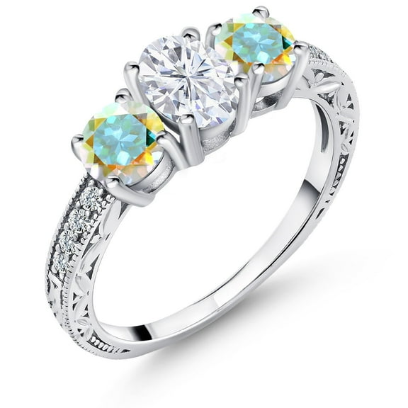 Gem Stone King 925 Sterling Silver Mercury Mist Mystic Topaz Ring Set with Moissanite (2.12 Cttw) (Size 6)