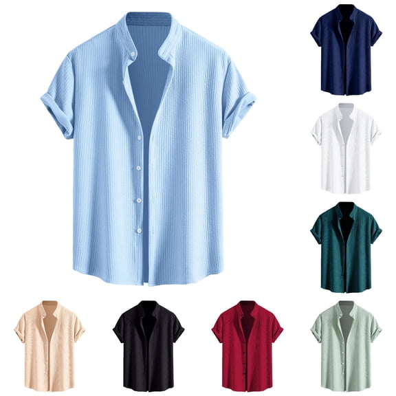 Men's Casual Loose Fit Short Sleeve Printed Shirt for Everyday Wear from Men Shirts 2 Blue S