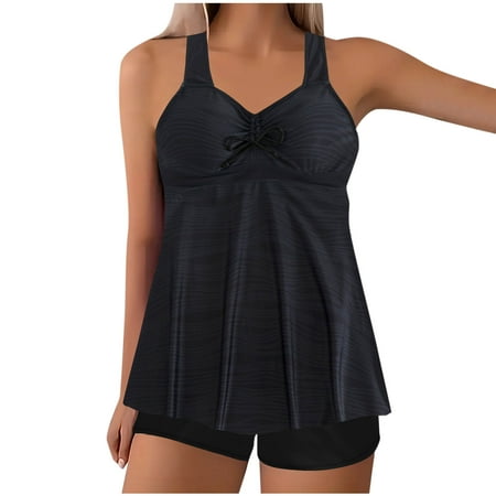 WREESH Plus Size Swimdress Tankini Set - Skirted Bathing Suit with Boyshorts  Modest Swimwear for Women with Tummy Control Black
