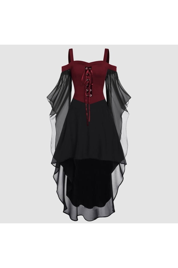 3xl Aerith Dresses For Women Plus Size Fashion Gothic Style Vintage Midi Dress Croset Long Flare Sleeve Leather Belt Gothic Dress for Women