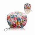 thumbnail image 1 of wonima11 Luxury Shower Cap Satin Lined Reusable Waterproof Double Layer Elastic Adjustable Hair Bath Cap Cute Aesthetic Women Girls-Flowers, 1 of 1