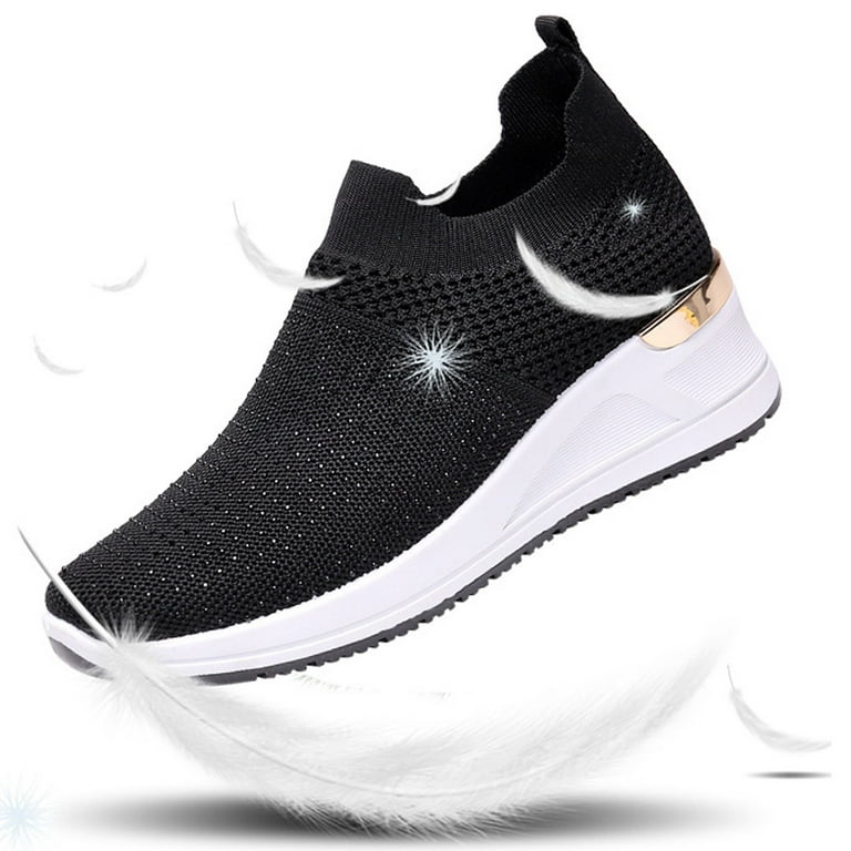 Lovskoo 2024 Women's Lightweight Mesh Walking Shoes Large Size Slip On  Casual Shoes Thick Sole Breathable Mother Shoes Sneakers Navy 