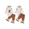 thumbnail image 2 of RUINIXCW Newborn Baby Girl My First Thanksgiving Outfits Infant Baby Girls Fall Winter Clothes Cute Turcky Printed Long Sleeve Romper and Flared Pants Headband Set, 2 of 9