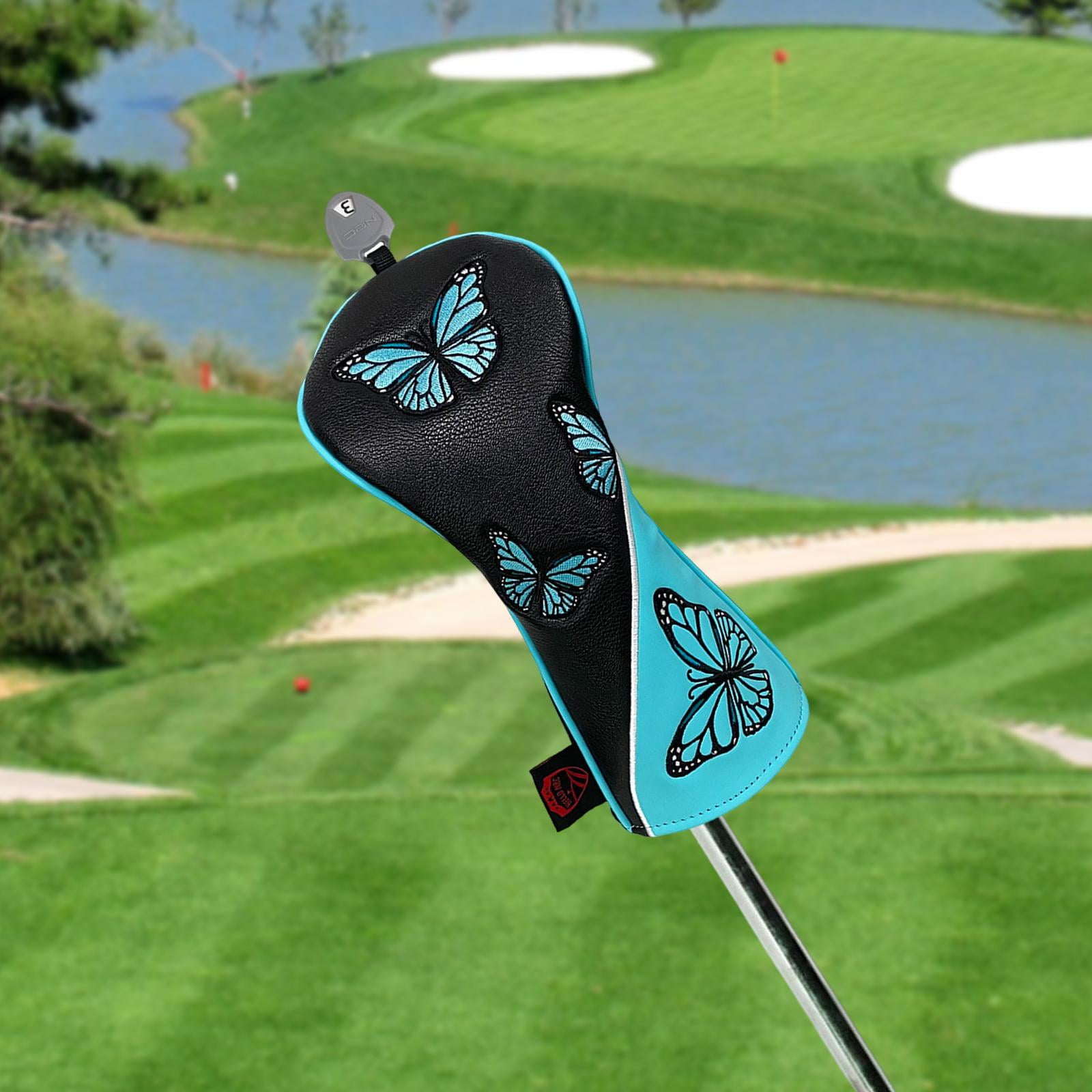 Golf Wood Headcovers PU Leather Protector Scratch Butterfly Pattern Club Head Cover for Golfer Outdoor Sports Travel Transport Black FW