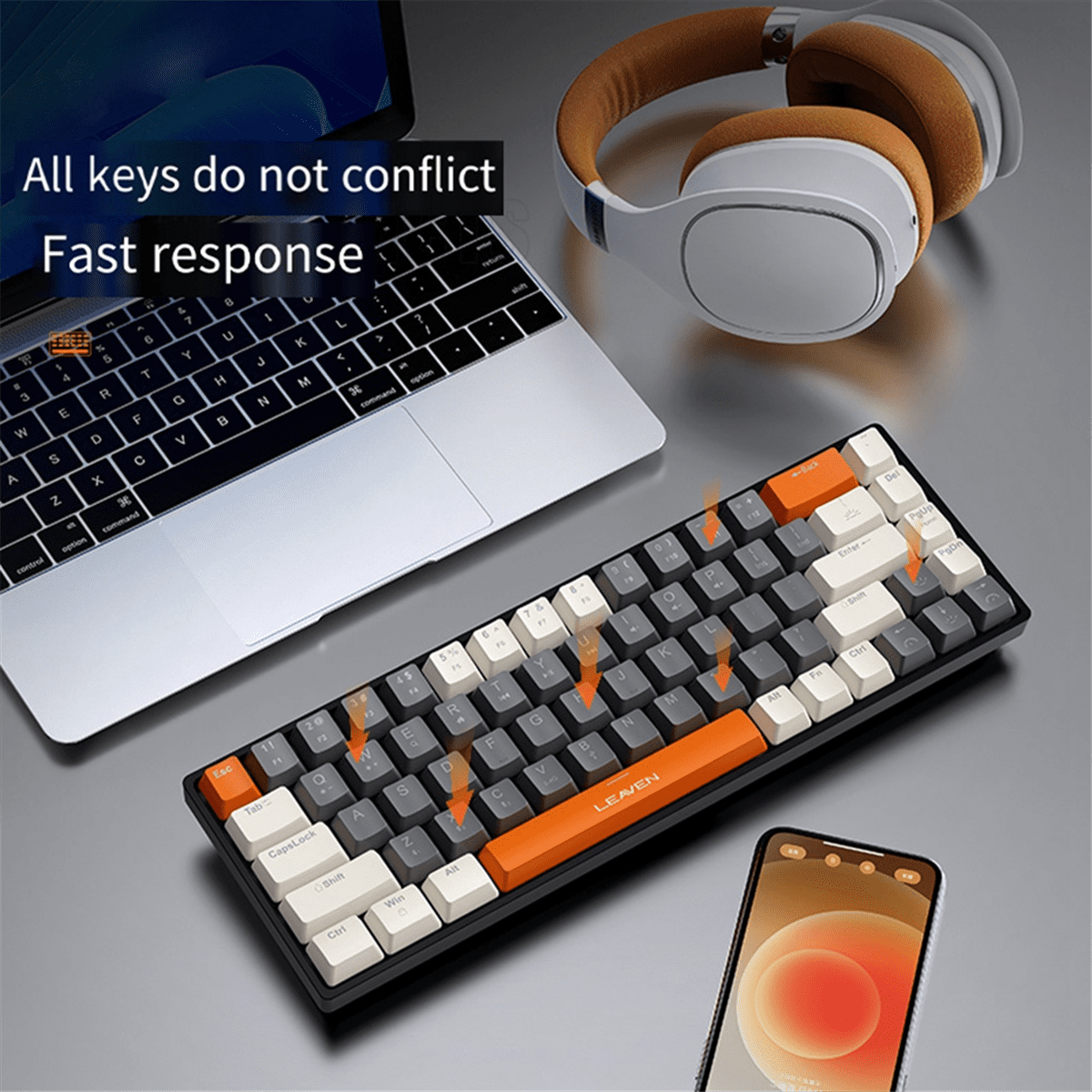 Wireless Three-Mode Mechanical Keyboard 2.4G Bluetooth Wireless Keyboard RGB Hot-Swappable,for Gaming Computer Office,1 x Data cable 1 x keyboard 1 x English manual