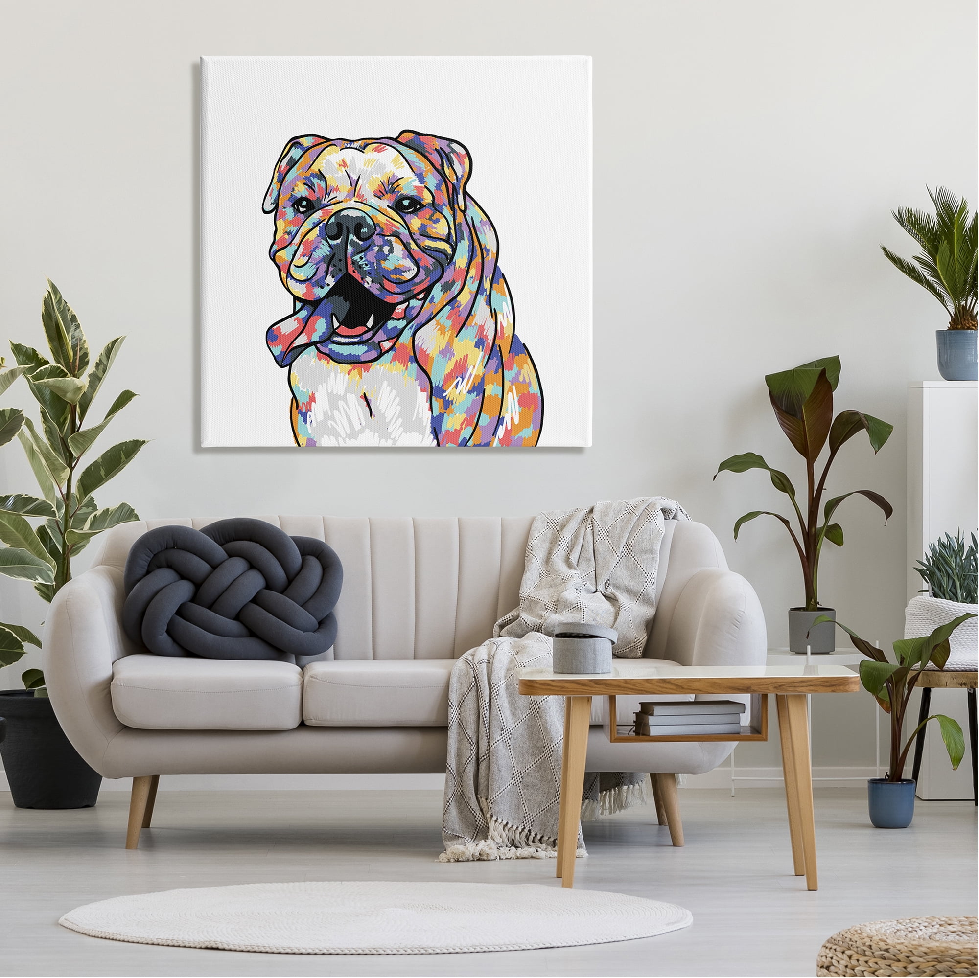Stupell Industries Modern Happy Bulldog Animals & Insects Painting Gallery Wrapped Canvas Print Wall Art, 36 x 36