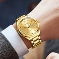 thumbnail image 2 of Reloj de oro para hombre Reloj de vestir de negocios de cuarzo analógico Fecha Acero inoxidable Clásico Lujo Luminoso Impermeable Reloj de hombre informal Reloj de hombre de oro, 2 of 5