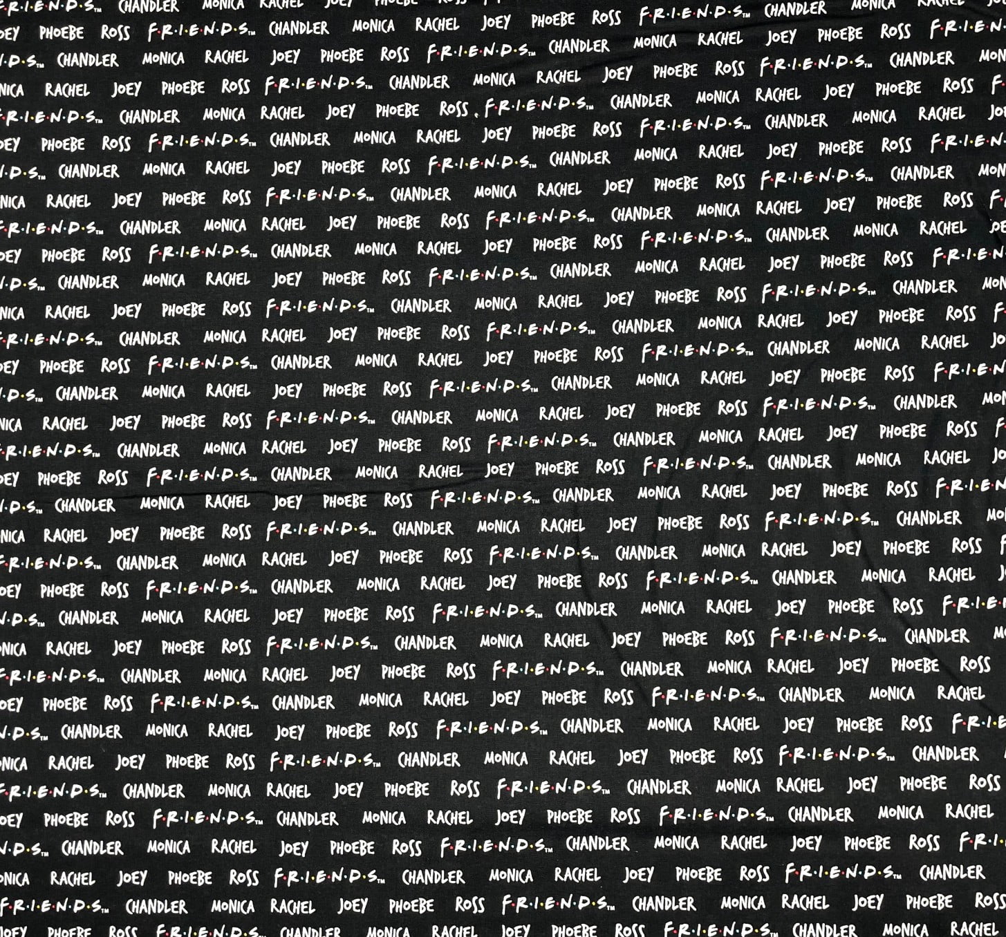 1 Yard - Friends Names Chandler Joey & More Striped on Black Cotton Fabric (Great for Quilting, Sewing, Craft Projects, Throw Pillows & More) 1 Yard X 44" Wide
