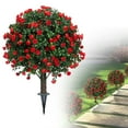 thumbnail image 6 of Ongmies Artificial Boxwood Topiary Tree with Rose – Single Shrub Bush Set with Ground Spike, Uv-Resistant Fake Evergreen for Indoor/Outdoor Porch & Planters, 6 of 9