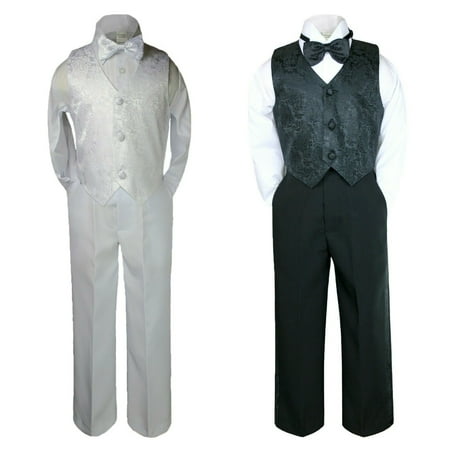 

4pc Black White Formal Vest Set Suit Christening Paisley Boy Baby Teen