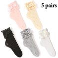 thumbnail image 2 of Lace Ruffle Socks Thin 5 Pairs Cute Breathable Ankle Socks Summer Socks for Girl, 2 of 10