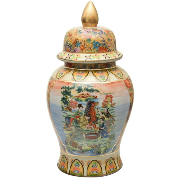 Red Lantern 18" Horse in Meadow Porcelain Temple Jar