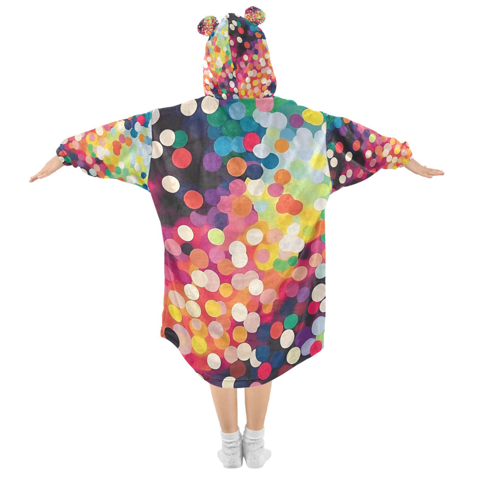 FORMRS Wearable Blanket Hoodie with Sleeves for Kids Cozy Flannel Sweatshirt, Green Colorful Circles