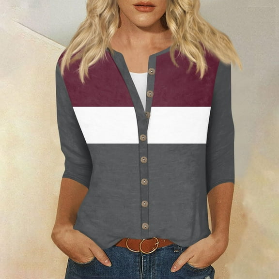 Clearance Mrasaso Button Down Shirts for Women 3/4 Length Sleeve Lightweight Summer Cardigan Casual V Neck Three Quarter Length Cute Tops