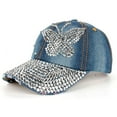 thumbnail image 3 of Hats For Womens Womenbutterfly Denim Rhinestone Baseball Caps Snapback Hop Flat, 3 of 6