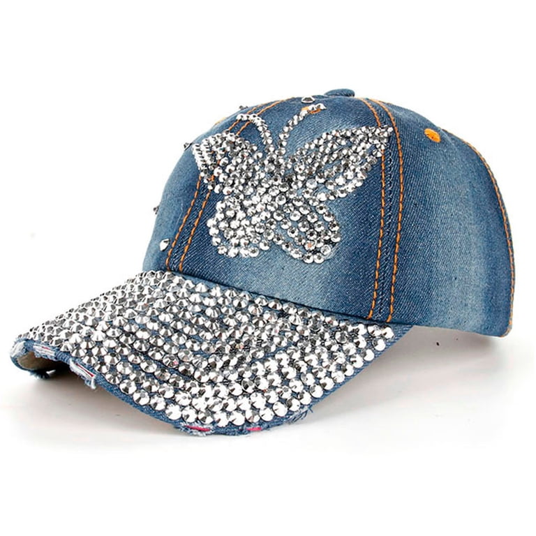 Noarlalf baseball cap Women Men Butterfly Denim Rhinestone  display picture 2