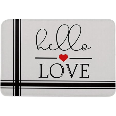 

Hello Love Indoor Door Mat Anti-Skid Memory Foam Floor Mat Absorbent Entrance Rug Easy Clean Doormat for Entryway Patio Front Door Valentine s Day Love Heart and Simple Lines 20x32 Inch