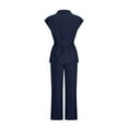 thumbnail image 6 of Women's Summer 2 Piece Outfits Cap Sleeve V Neck Lapel Blazer Wide Leg Pant Sets Office Work Clothes, 6 of 9