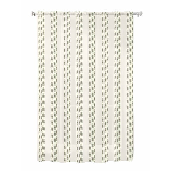 Sheer Curtains 63 Inch Length, Sage Green Striped Semi Sheer Curtains Light Filtering Window Treatment, Modern Farmhouse Green Stripes Privacy Voile Drapes for Living Room Bedroom 52x63 Inch