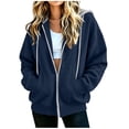 thumbnail image 3 of Jsaierl Women's Zip Up Hoodies Sweatshirts with Contrast Hood Adjustable Drawstring Kangaroo Pocket Oversized Casual Jackets S-2XL, 3 of 9
