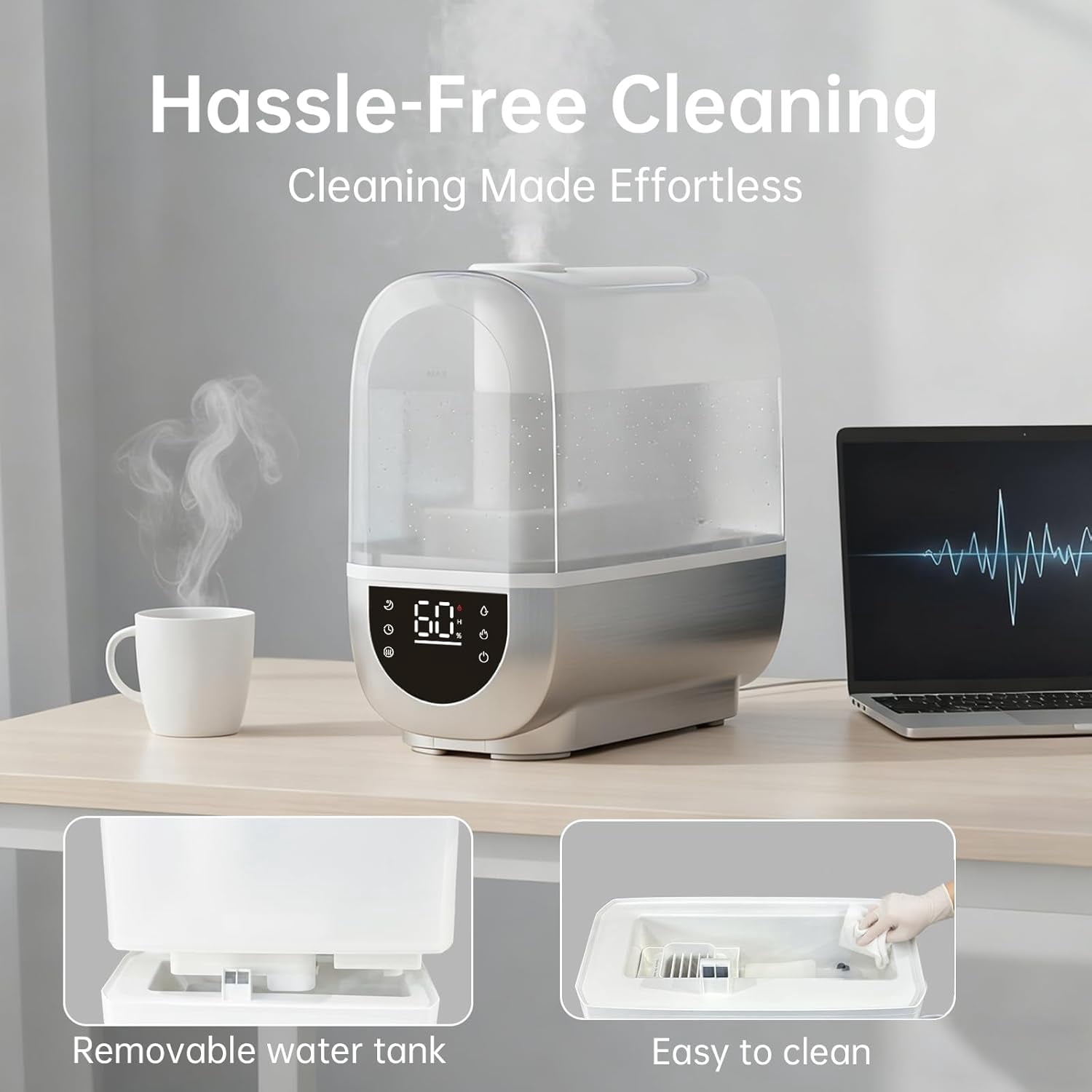 Humidifiers for Bedroom, 6.5L Top Fill for Large Room, dB Quiet Supersized Cool Mist Air Humidifier for Baby Nursery, Plants, Indoor, Auto Shut-Off & Night Light, Easy to Clean & Fill