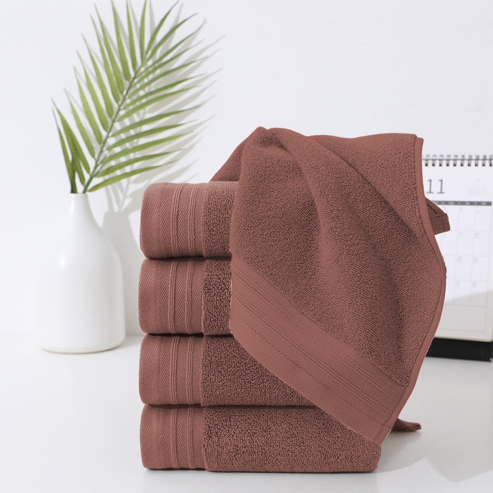 Set of 5 Thickened Face Towel Cotton Towel Washcloths Soft Facial Cloths 28” x 14” Spa-Like Feel Silky Face Cloth for Skin Cleansing (Brown)