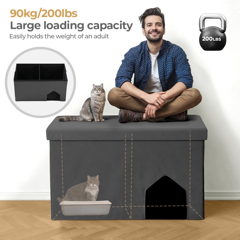 DOMIPET Cat Litter Box Enclosure Furniture Hidden, 3 IN 1 Cat Washroom Bench Storage Cabinet, Extra Large 35.4'' x 19.7'' x 19.7'', Dog Proof, Easy Clean, Easy Assembly