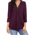 thumbnail image 3 of Women's 3/4 Sleeve Shirt Casual V Neck Solid Chiffon Loose Blouse Top, S-2XL, 3 of 7