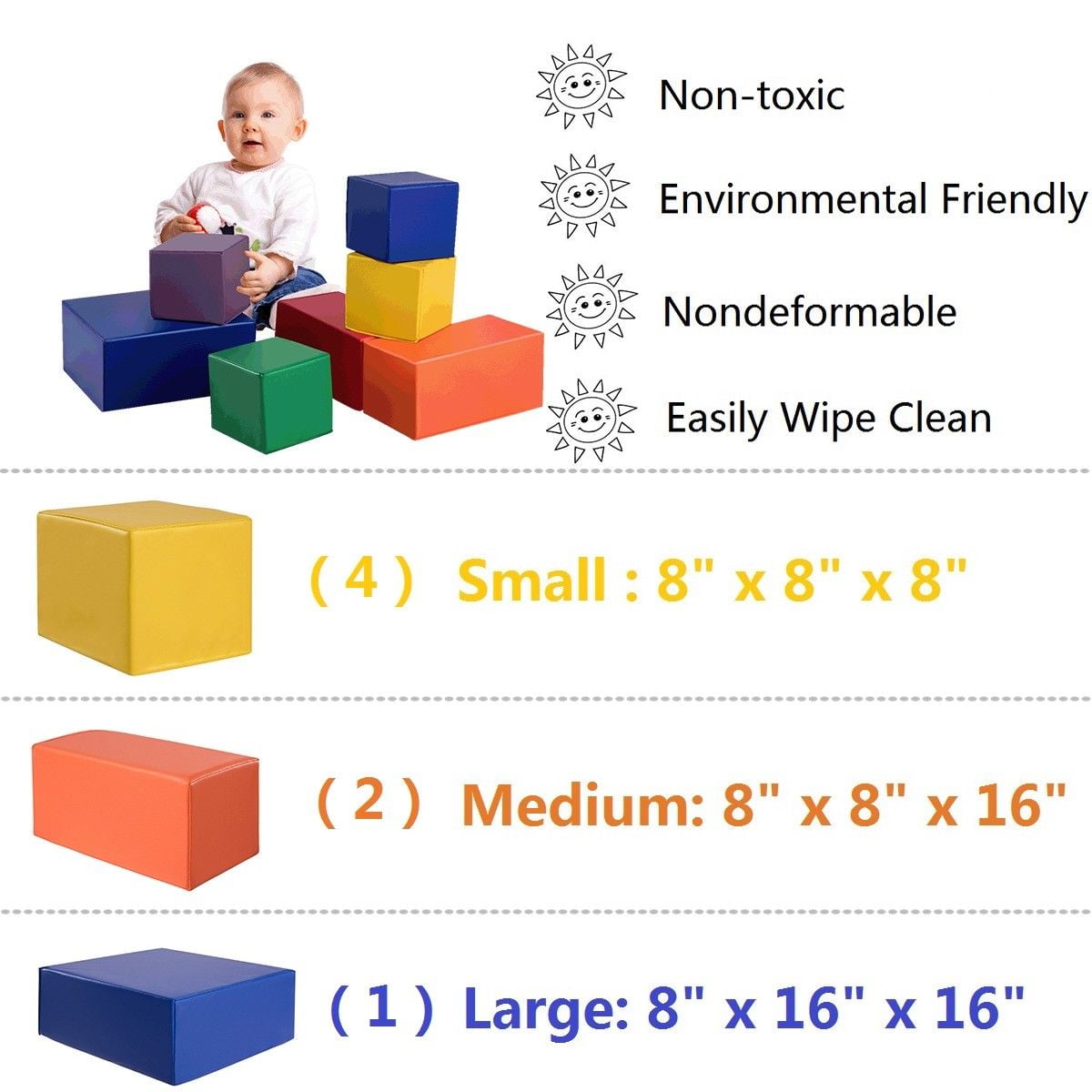 Gymax 12-Piece 8'' PU Foam Big Building Blocks Colorful Soft Blocks Play  Set For Kids