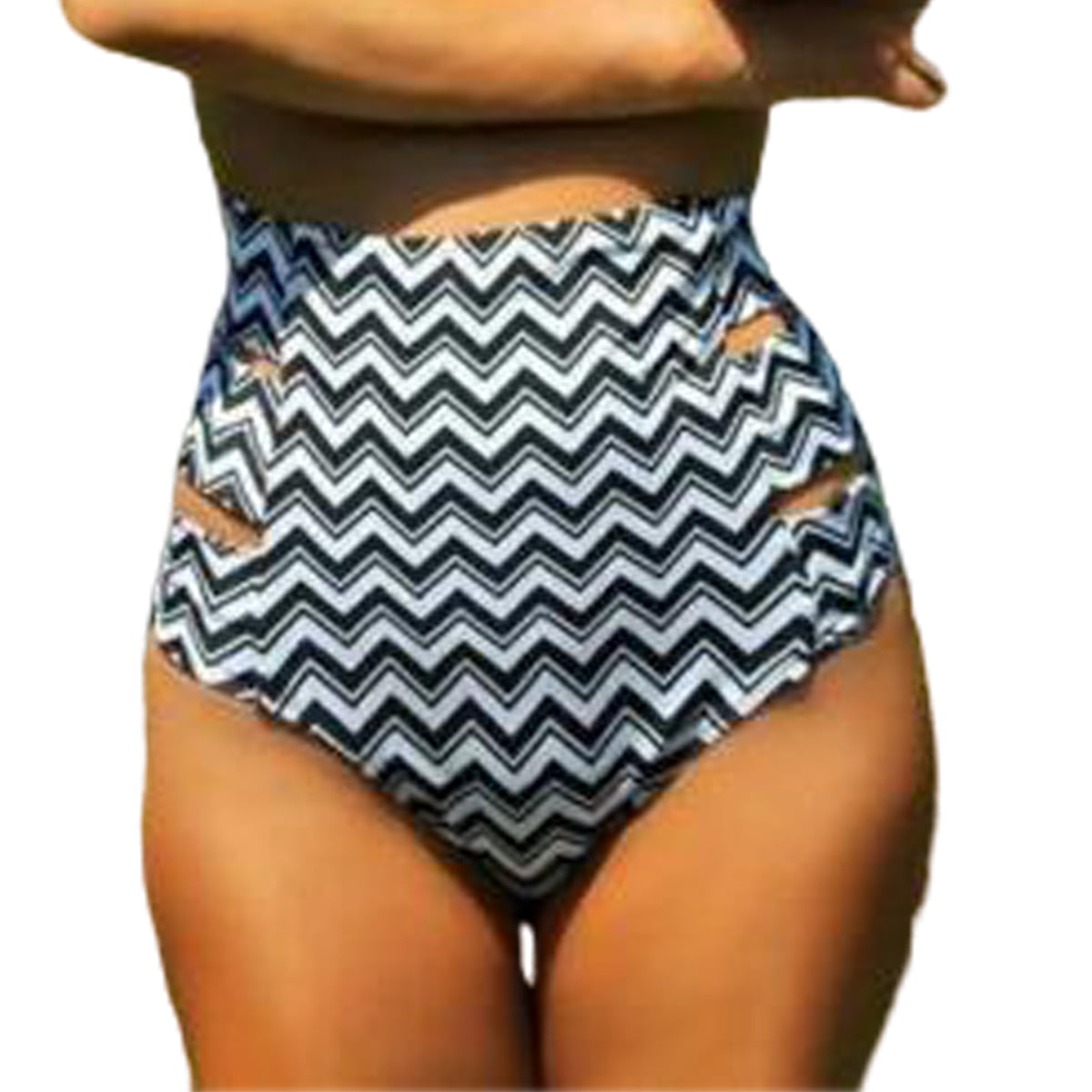 Women High Waist Brazilian Cheeky Bottom Thong Swimwear Grid Swimsuit Bikini Set 