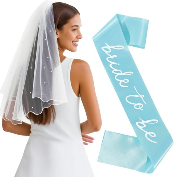 Bride Sash and Veil Bachelorette Party Blue for Engagement Gifts