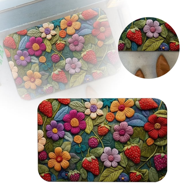 Hearth & Gear 3D Floral Print Doormat Set Modern Bath Rug And Entryway Carpet With High Absorbency Machine Washable Floor Mat For Bathroom Front Door Indoor D Band Blanket Throw Christmas Blankets