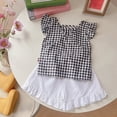 thumbnail image 6 of Xyant Toddler Baby Girl Summer Clothes Ruffle Sleeve Tops Plaid Linen Shorts Spring Infant Girl Outfits Sets (Black,3-4 Years), 6 of 7