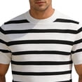 thumbnail image 5 of LEKWK Mens Striped Shirt Crewneck Horizontal Short Sleeve Lightweight Tops Ribbed Knit Breathable Tees Relaxed Fit Casual Retro Daily Vacation Summer Tops White XL, 5 of 5