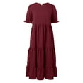 thumbnail image 4 of GHSOHS Maxi Dress Vintage Dress for Wedding Guest Womens Summer Ruffle Puff Sleeve High Waist Midi Casual Boho Dress Summer Party Dresses Work Vacation Casual Dress Prom Dresses Red Satin Dress,L, 4 of 5