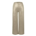 thumbnail image 3 of Dndkilg Womens Beige Sequin Pants Sparkle Wide Leg High Waisted Party Pants Metallic Silver Teens Petite Shiny Flare Beige S, 3 of 5