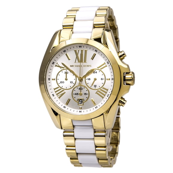 Michael Kors Women's MK5743 Bradshaw White Dial Two Tone Gold Plated Steel Bracelet Chronograph Watch