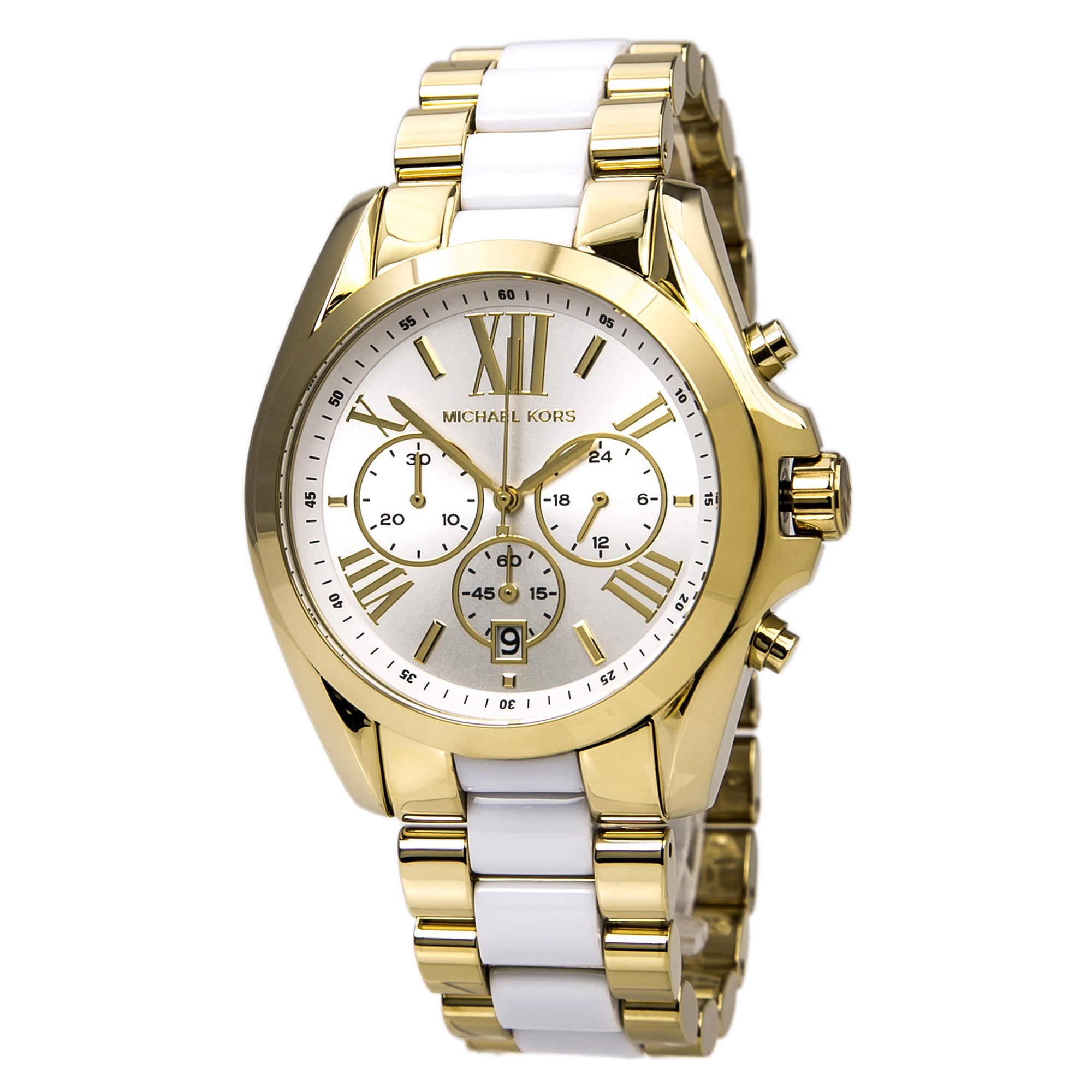 Michael Kors Women's MK5743 Bradshaw White Dial Two Tone Gold Plated Steel Bracelet Chronograph Watch