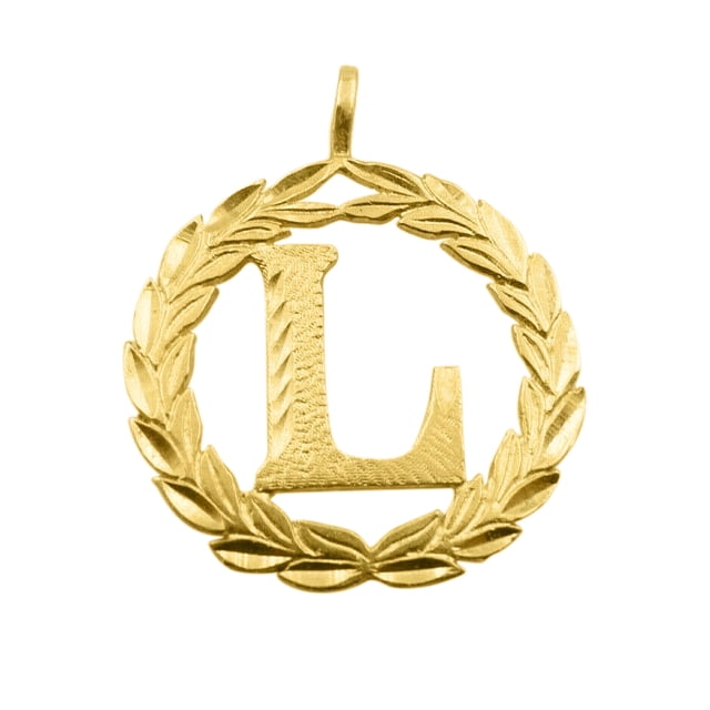 Precious Stars 14k Yellow Gold Round Wreath Initial Letter 'L' Pendant