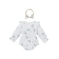 thumbnail image 2 of Cenuakty Baby Romper with Hairband, Girls Floral Print O-Neck Long Sleeve Bodysuit+ Headband, Green/White/Pink, 0-18 Months, 2 of 7