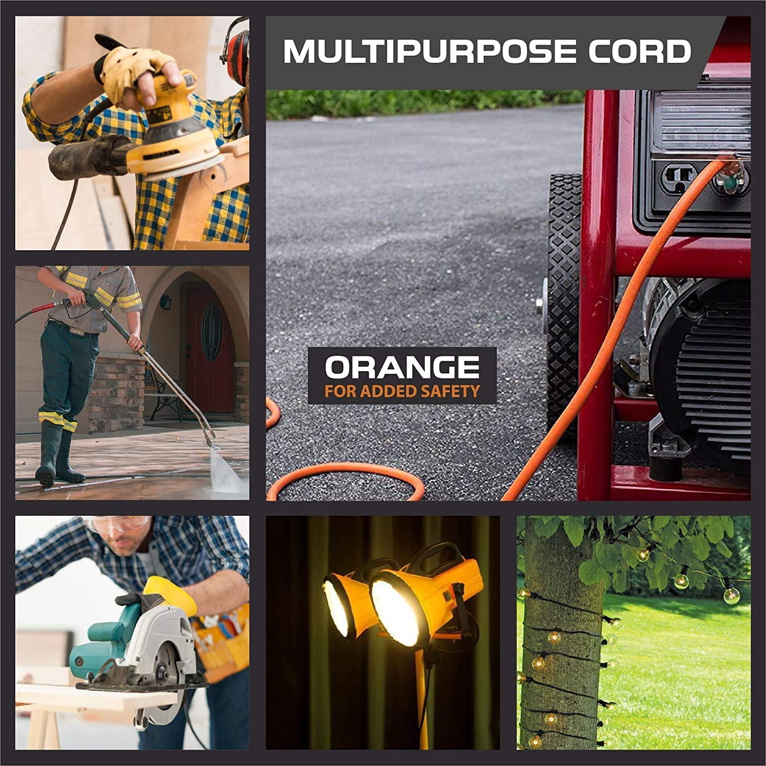 Iron Forge Cable 10 Gauge 25ft Lighted Outdoor Heavy Duty Extension Cord with 3 Outlets - 15 Amp 10/3 SJTW Orange Extension Cord with Multiple Outlets