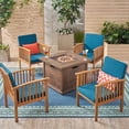 thumbnail image 6 of Carol Outdoor 4-Seater Acacia Wood Club Chairs with Firepit, Brown Patina and Dark Teal, 6 of 18