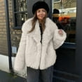 thumbnail image 5 of Women's Faux Fur Coat, Plush Textured Short Jacket, Lapel Collar Cropped Length, Thickened Warm Overcoat, Luxurious Winter Outerwear, Open Front Style Beige L, 5 of 8