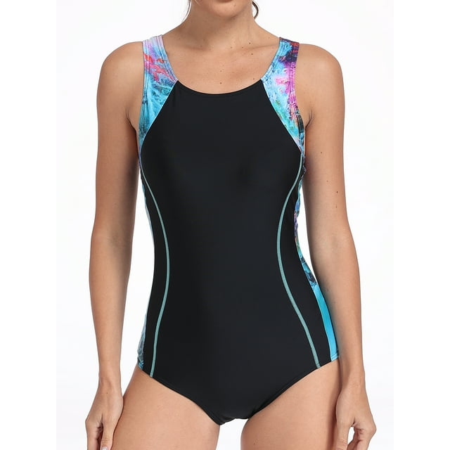 Charmo One Piece Athletic Racerback Swimsuit Women Slimming Bathing Suits Color Block Training Swimwear for Women