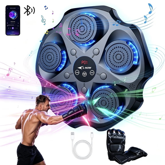 LNOW Music Boxing Machine with Boxing Gloves, Wall Mounted Smart Bluetooth Music Boxing Trainer, Electronic Boxing Target Workout Punching Equipment for Home, Indoor and Gym