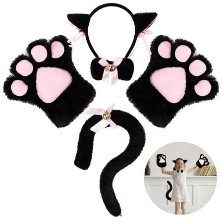 5Pcs Cat Cosplay Costume, Cat Ears Paws Tail Collar Kitten Role Play Set, Gothic Suit for Women Girls Cosplay Dress Up