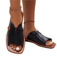 thumbnail image 3 of Wide Width Shoes for Women, Leather Sandals for Women, Women Flat Sandals, Womens Square Toe Flat Sandals Summer Dressy Slides Lightweight Vacation Beach Slippers Casual Sandal Slip On, Black 5.5, 3 of 6