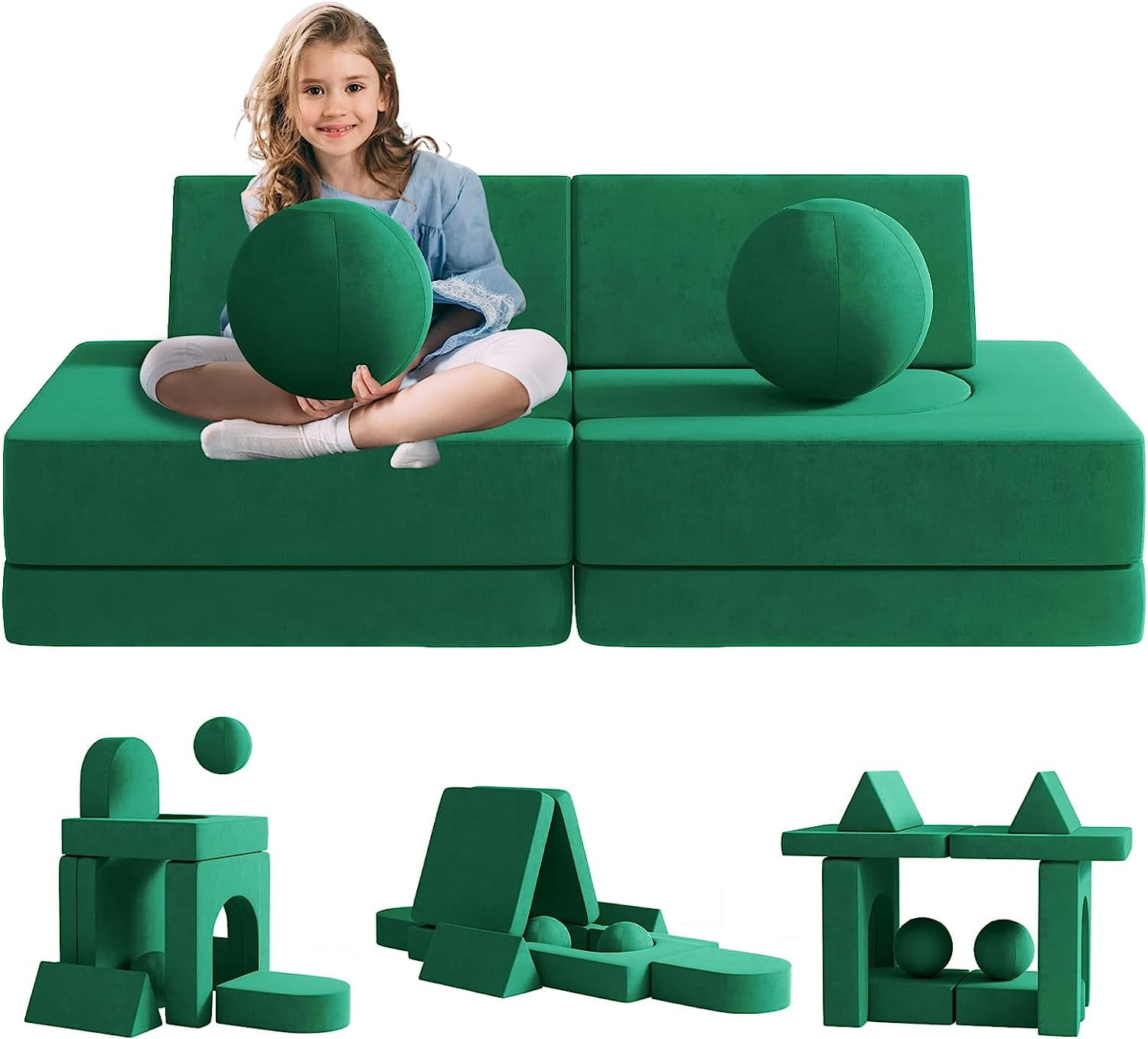 Linor Kids Couch Sofa Modular Toddler Couch for Bedroom Playroom, 10Pcs