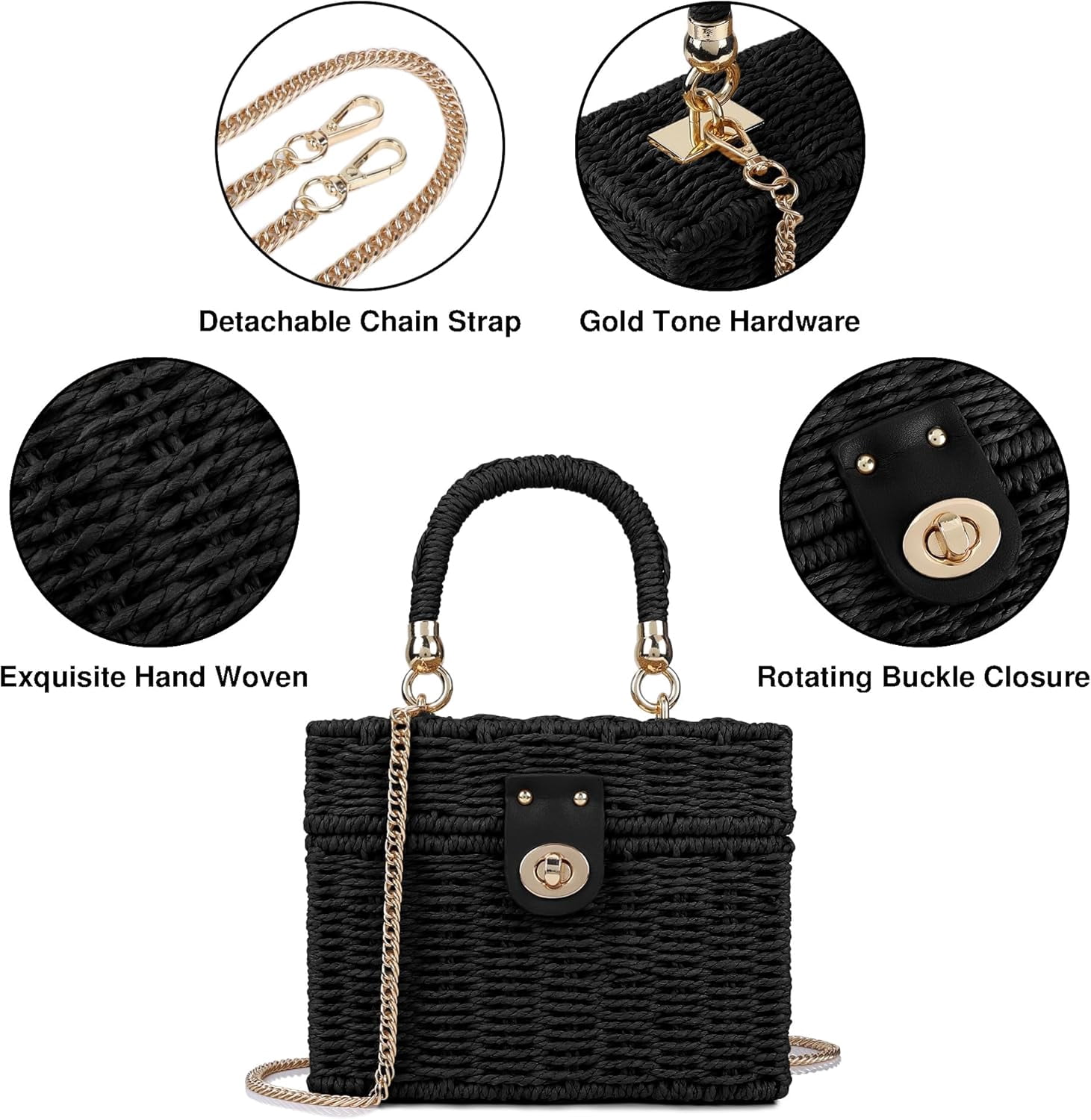 Handwoven Rattan Bag for Women Wicker Crossbody Shoulder Bag Straw Beach Tote Bag