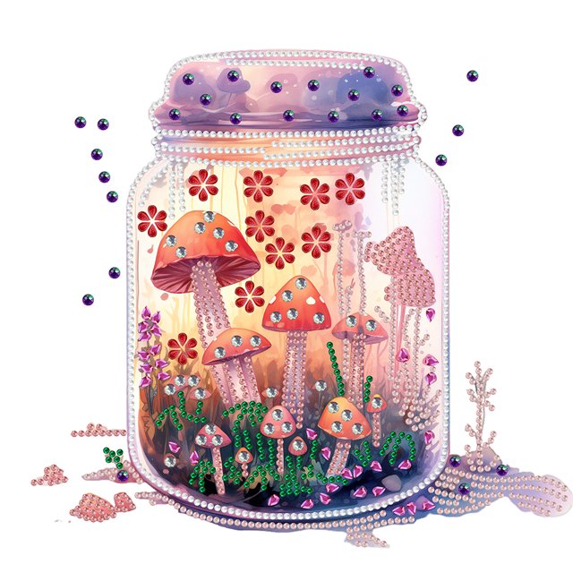 (YXC777) Botella Vidrio Diamante Parcial Casa Setas Serie Flores Y Plantas Resina Forma Especial 30*30CM